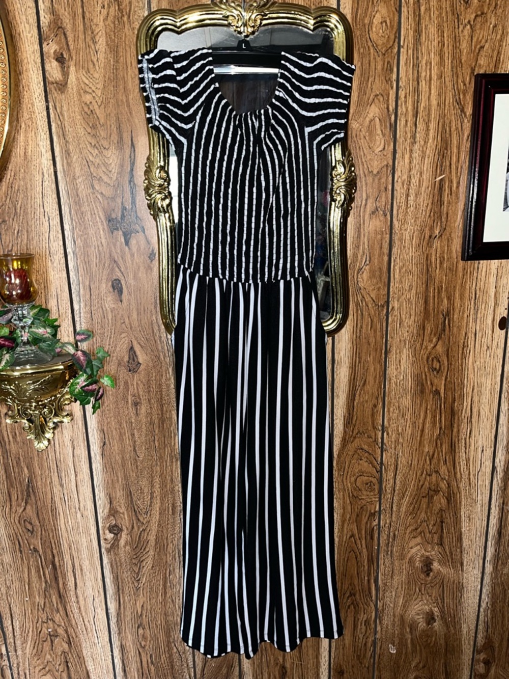 J for Justify Black and White Striped Jumpsuit